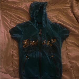 Y2k Guess Teal Short Sleeve zip up with hoodie